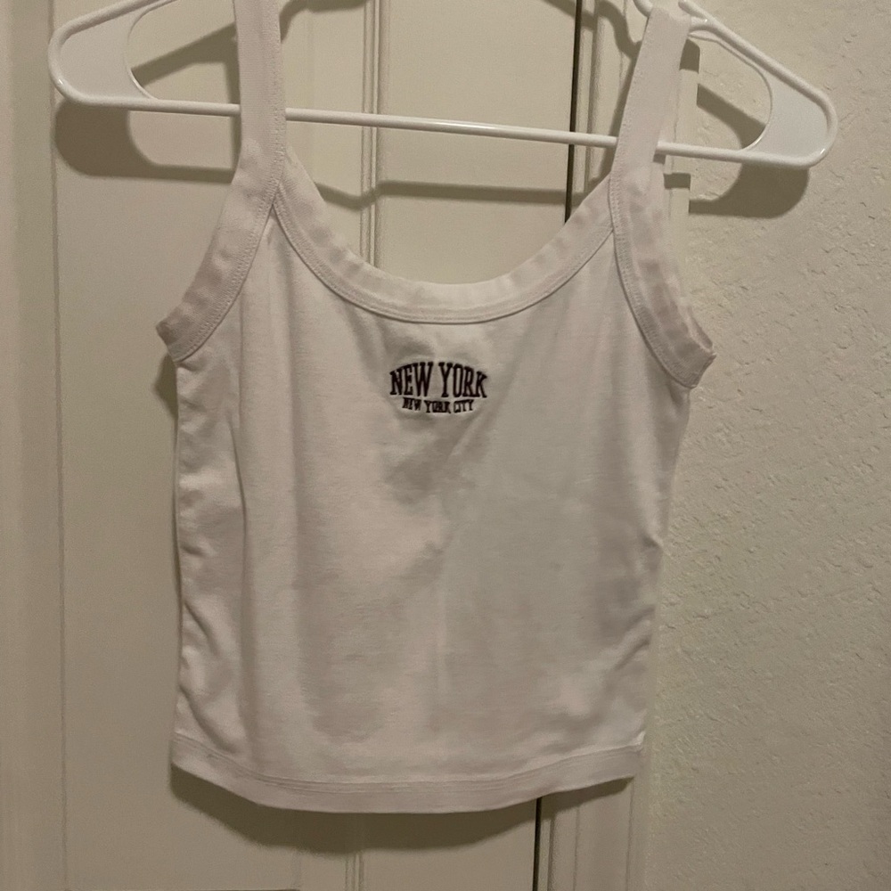 Forever 21 White Tank Top with New York Embroidery